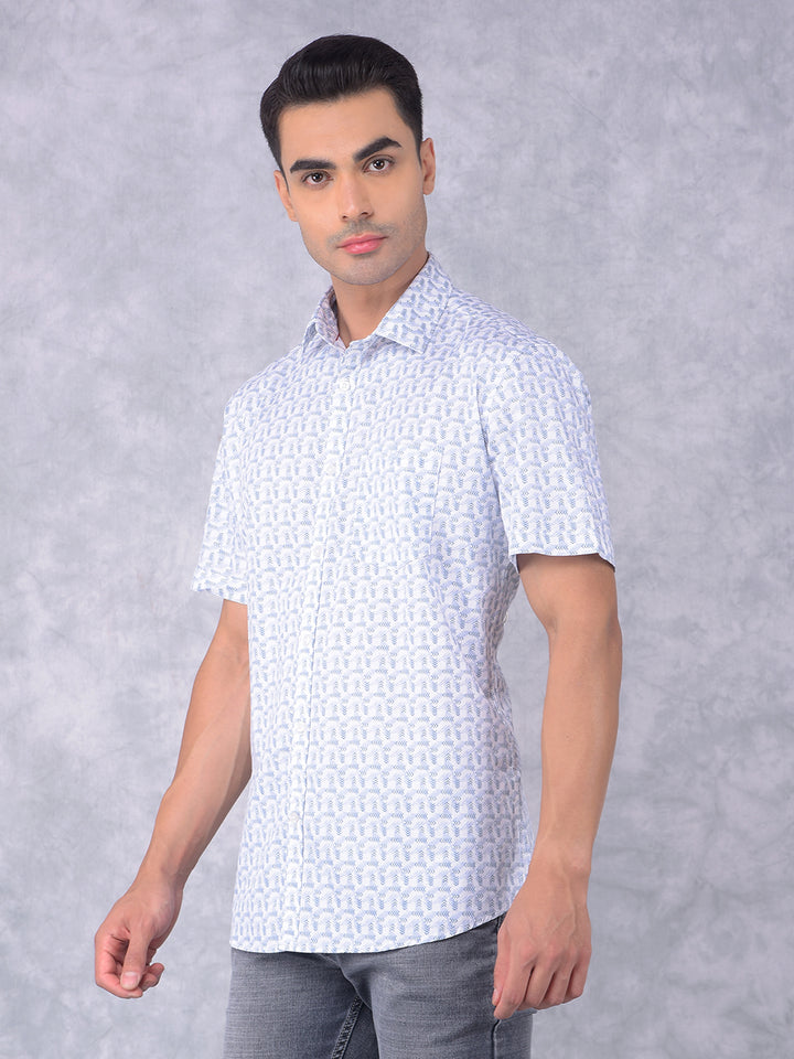 Blue Printed 100% Cotton Shirt-Men Shirts-Crimsoune Club