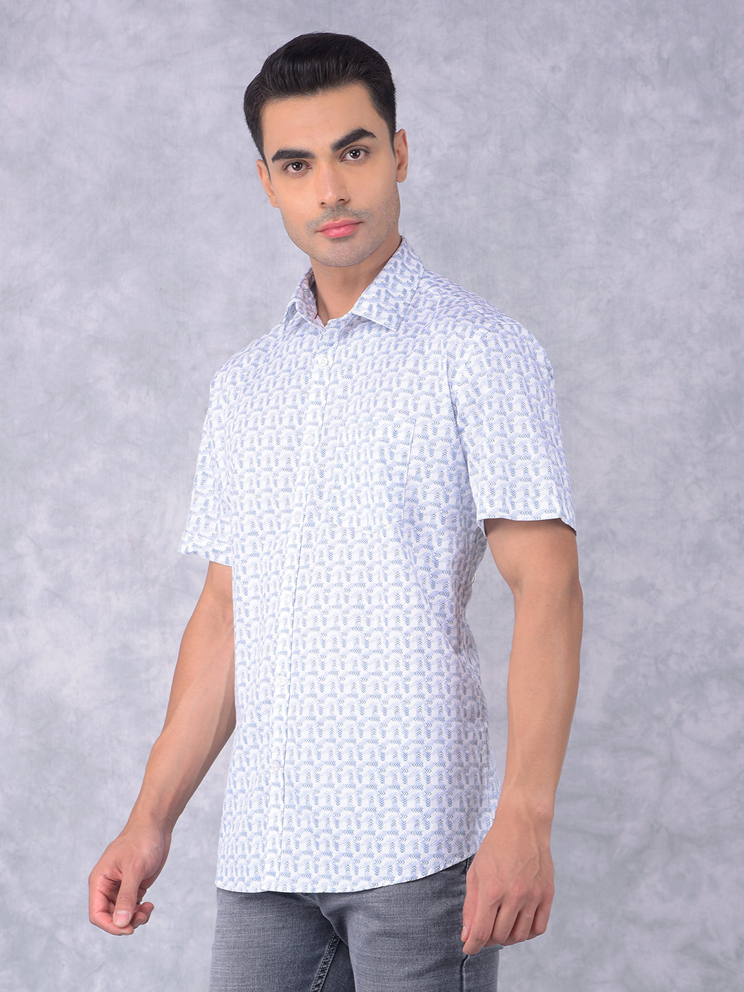 Blue Printed 100% Cotton Shirt-Men Shirts-Crimsoune Club