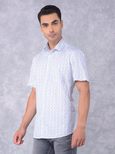 Blue Printed 100% Cotton Shirt-Men Shirts-Crimsoune Club