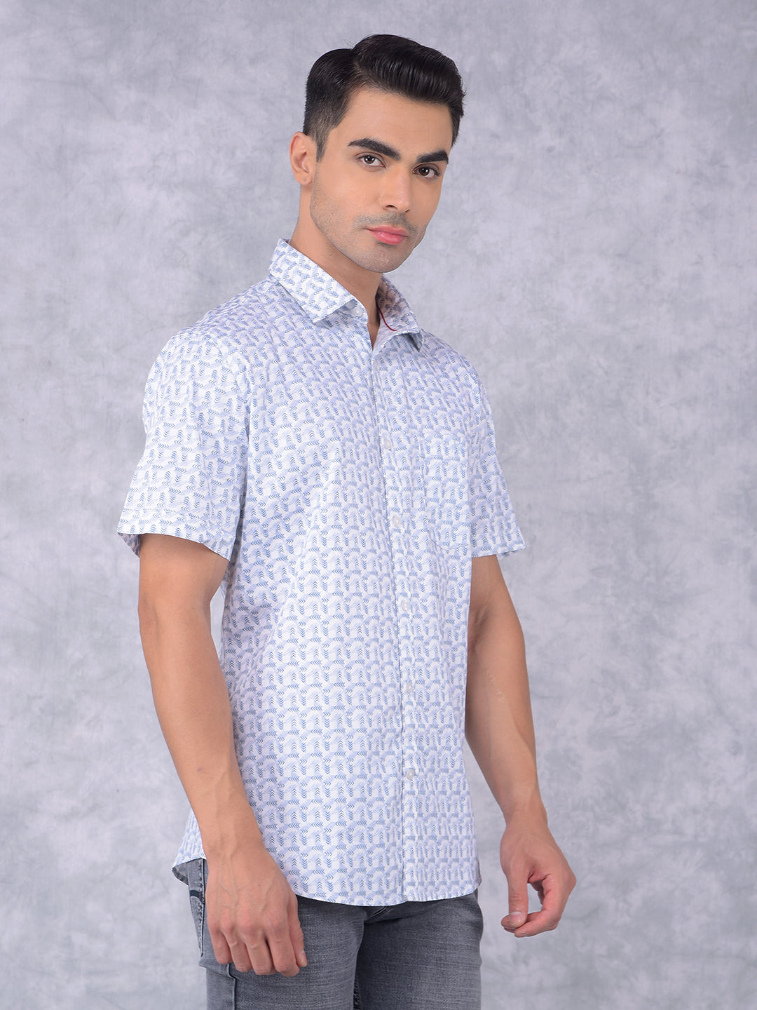Blue Printed 100% Cotton Shirt-Men Shirts-Crimsoune Club