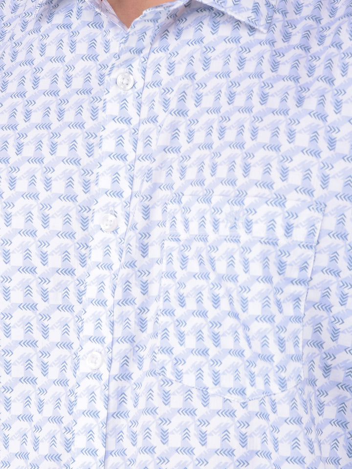 Blue Printed 100% Cotton Shirt-Men Shirts-Crimsoune Club