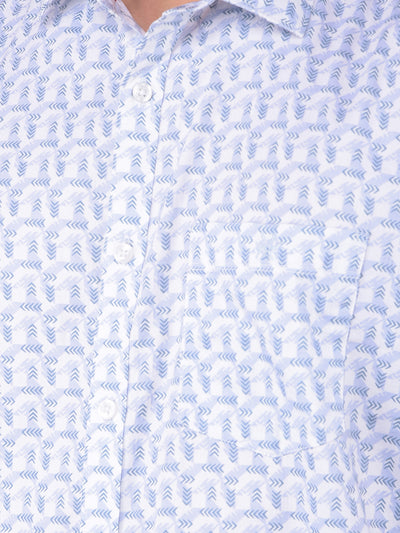 Blue Printed 100% Cotton Shirt-Men Shirts-Crimsoune Club
