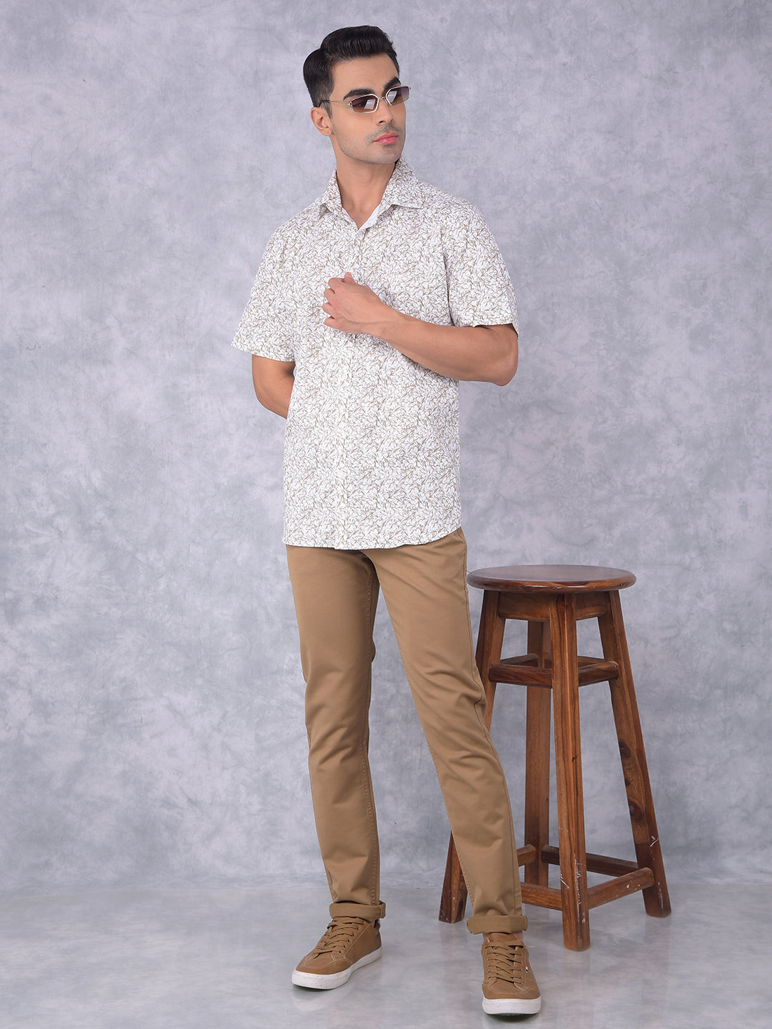 Olive Floral Print 100% Cotton Shirt-Men Shirts-Crimsoune Club