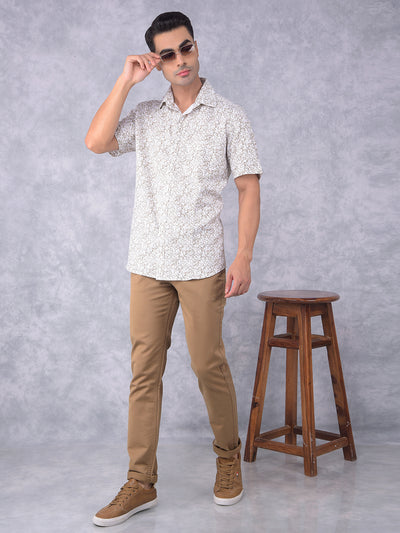 Olive Floral Print 100% Cotton Shirt-Men Shirts-Crimsoune Club