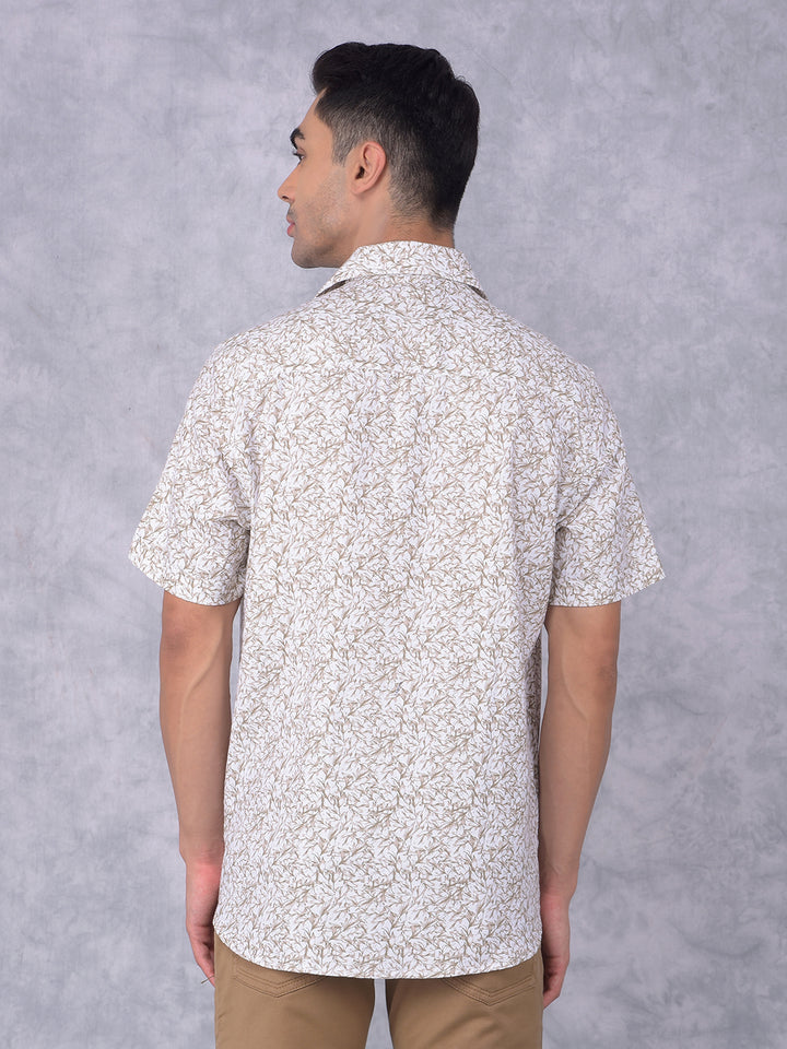 Olive Floral Print 100% Cotton Shirt-Men Shirts-Crimsoune Club