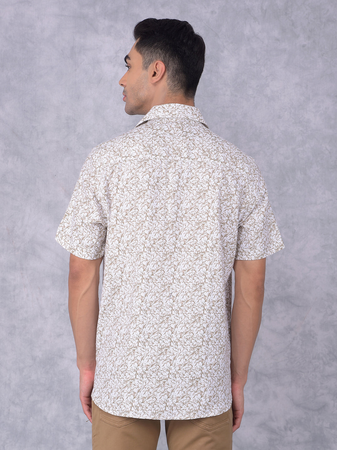Olive Floral Print 100% Cotton Shirt-Men Shirts-Crimsoune Club