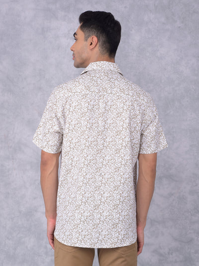 Olive Floral Print 100% Cotton Shirt-Men Shirts-Crimsoune Club