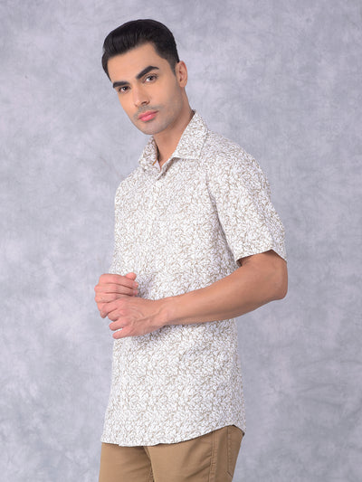 Olive Floral Print 100% Cotton Shirt-Men Shirts-Crimsoune Club