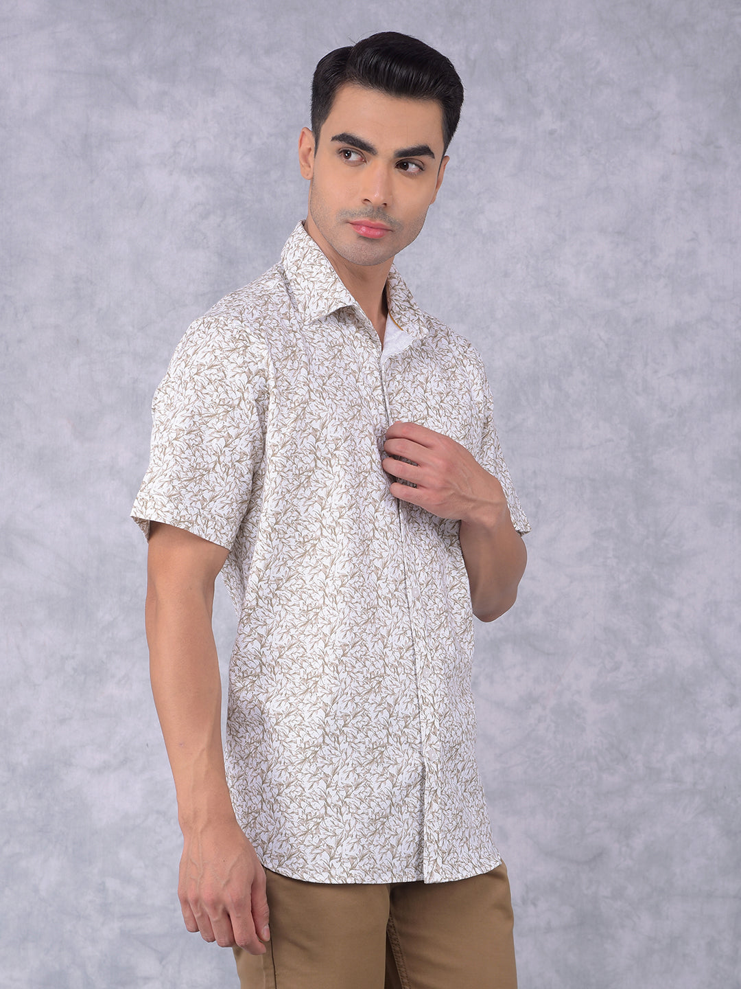 Olive Floral Print 100% Cotton Shirt-Men Shirts-Crimsoune Club