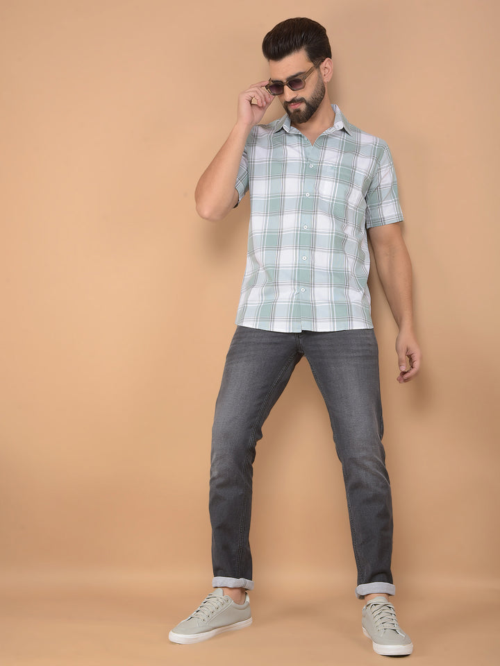 Green Checked 100% Cotton Shirt-Men Shirts-Crimsoune Club