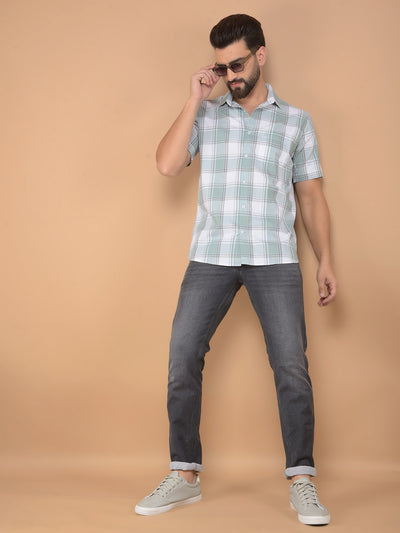 Green Checked 100% Cotton Shirt-Men Shirts-Crimsoune Club