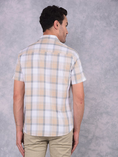 Beige Checked 100% Cotton Shirt-Men Shirts-Crimsoune Club