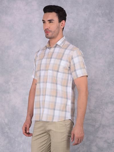 Beige Checked 100% Cotton Shirt-Men Shirts-Crimsoune Club