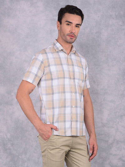 Beige Checked 100% Cotton Shirt-Men Shirts-Crimsoune Club