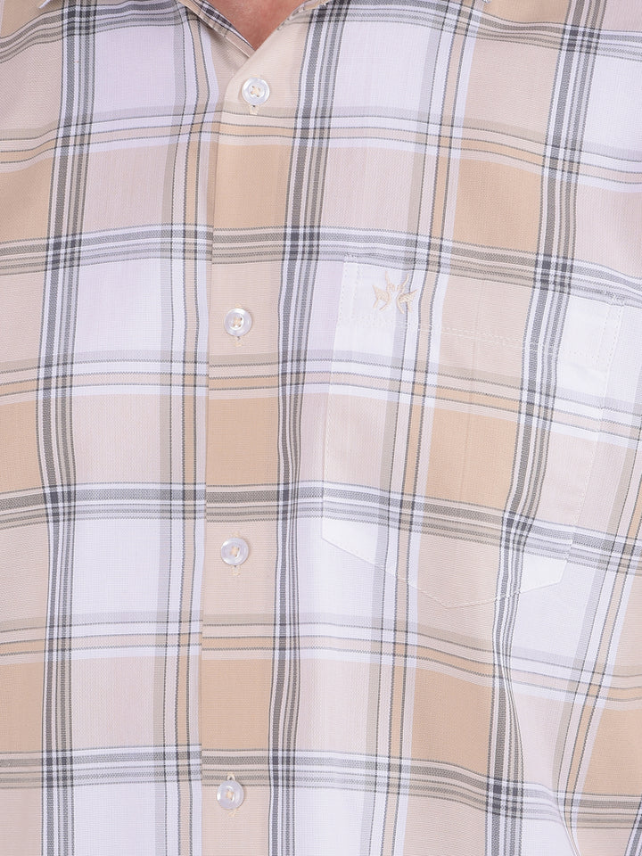 Beige Checked 100% Cotton Shirt-Men Shirts-Crimsoune Club