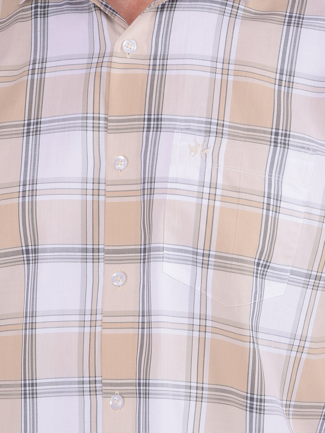 Beige Checked 100% Cotton Shirt-Men Shirts-Crimsoune Club