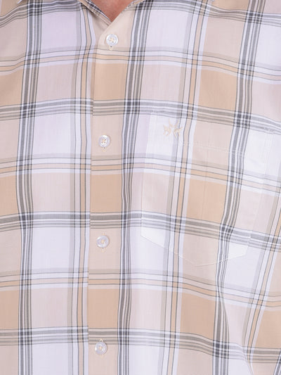 Beige Checked 100% Cotton Shirt-Men Shirts-Crimsoune Club