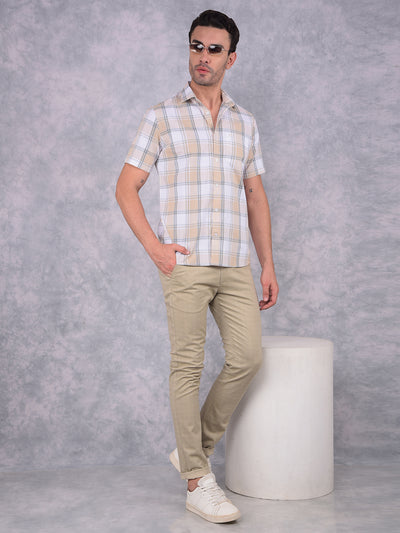 Beige Checked 100% Cotton Shirt-Men Shirts-Crimsoune Club