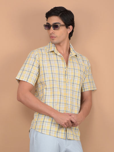 Yellow Checked 100% Cotton Shirt-Men Shirts-Crimsoune Club