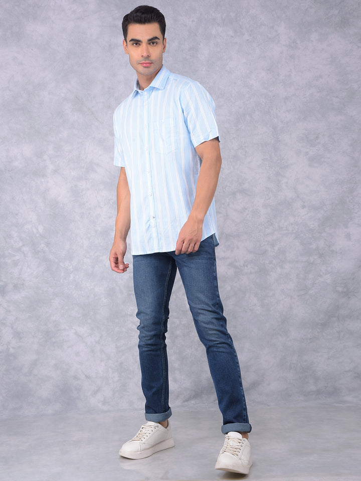 Blue Vertical Stripes 100% Cotton Shirt-Men Shirts-Crimsoune Club