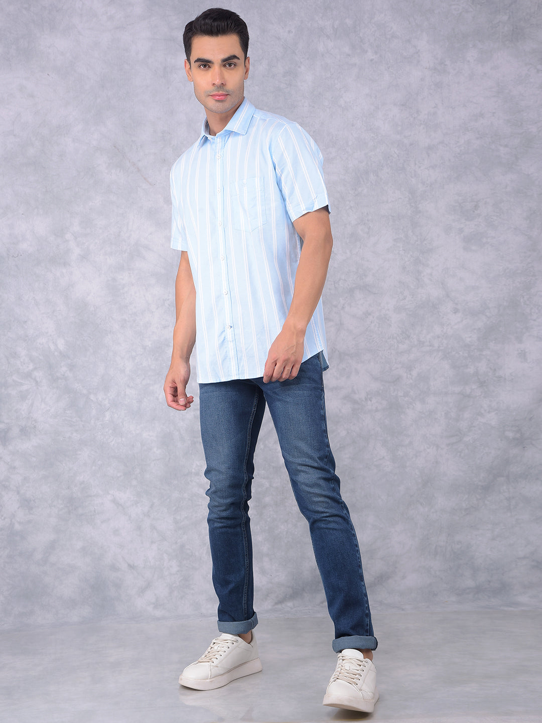 Blue Vertical Stripes 100% Cotton Shirt-Men Shirts-Crimsoune Club