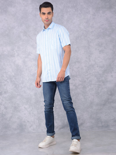 Blue Vertical Stripes 100% Cotton Shirt-Men Shirts-Crimsoune Club