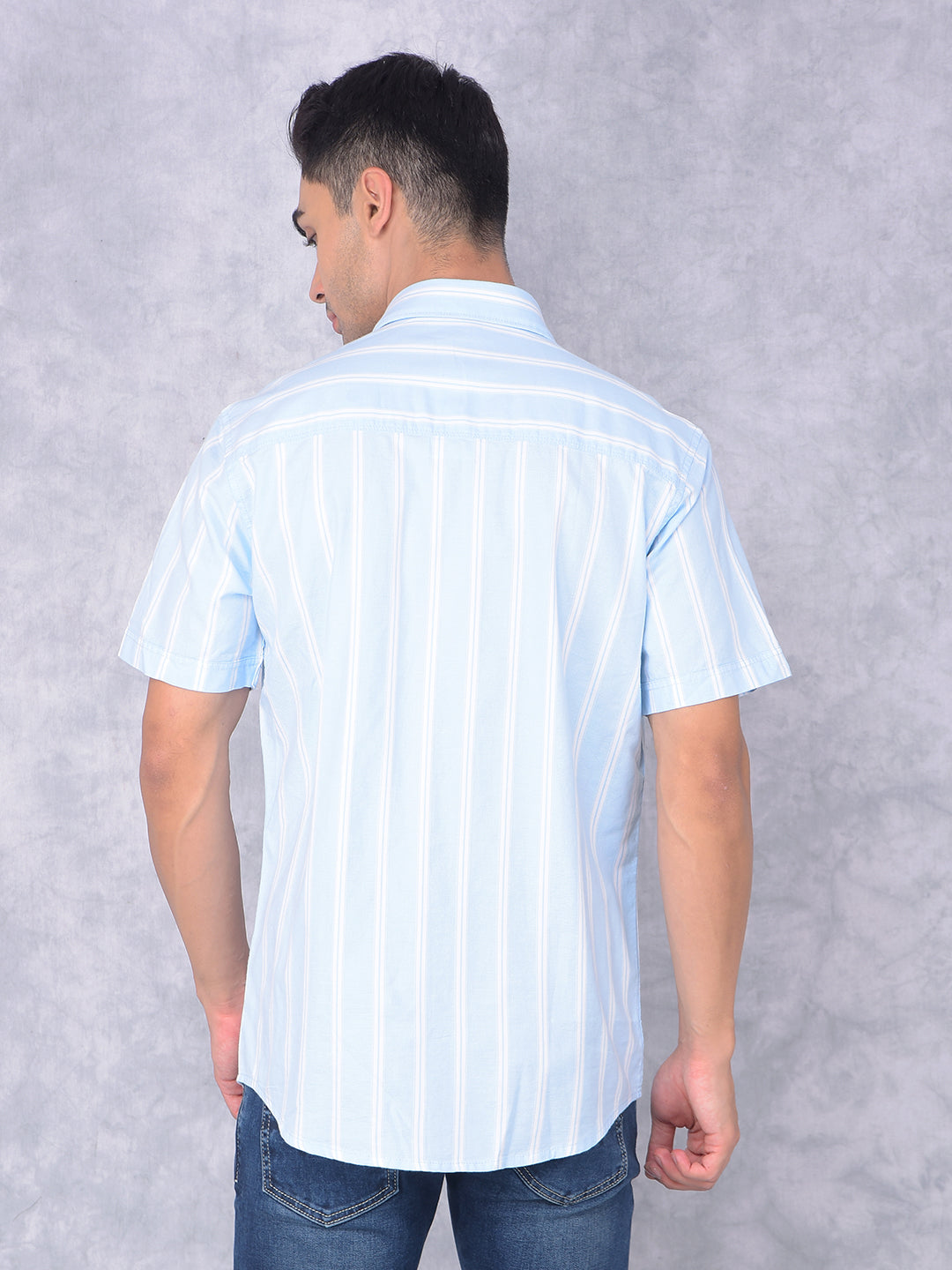 Blue Vertical Stripes 100% Cotton Shirt-Men Shirts-Crimsoune Club
