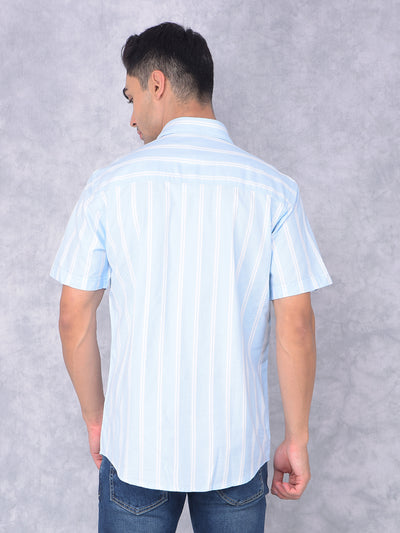 Blue Vertical Stripes 100% Cotton Shirt-Men Shirts-Crimsoune Club