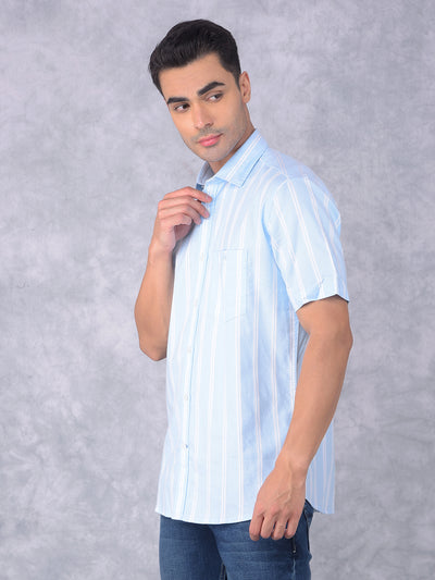 Blue Vertical Stripes 100% Cotton Shirt-Men Shirts-Crimsoune Club