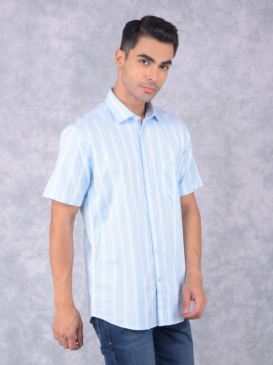Blue Vertical Stripes 100% Cotton Shirt-Men Shirts-Crimsoune Club