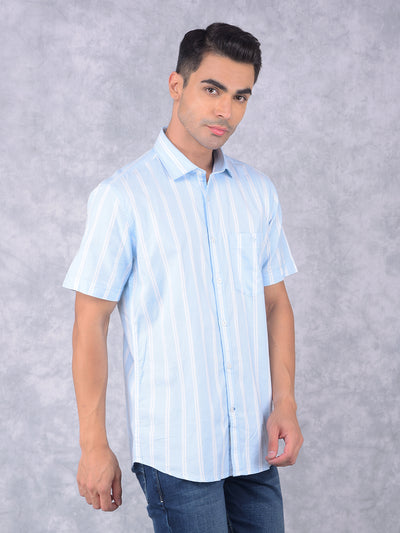 Blue Vertical Stripes 100% Cotton Shirt-Men Shirts-Crimsoune Club
