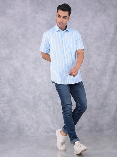 Blue Vertical Stripes 100% Cotton Shirt-Men Shirts-Crimsoune Club