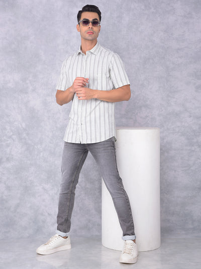 Green Vertical Stripes 100% Cotton Shirt-Men Shirts-Crimsoune Club