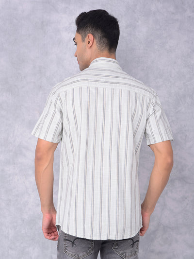 Green Vertical Stripes 100% Cotton Shirt-Men Shirts-Crimsoune Club