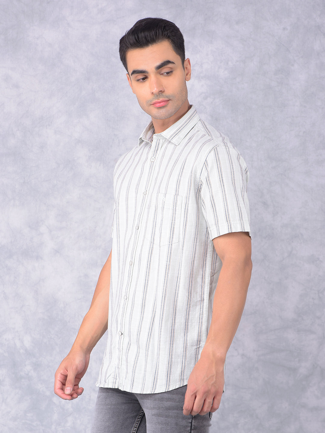 Green Vertical Stripes 100% Cotton Shirt-Men Shirts-Crimsoune Club