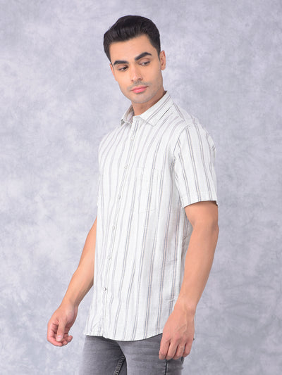 Green Vertical Stripes 100% Cotton Shirt-Men Shirts-Crimsoune Club