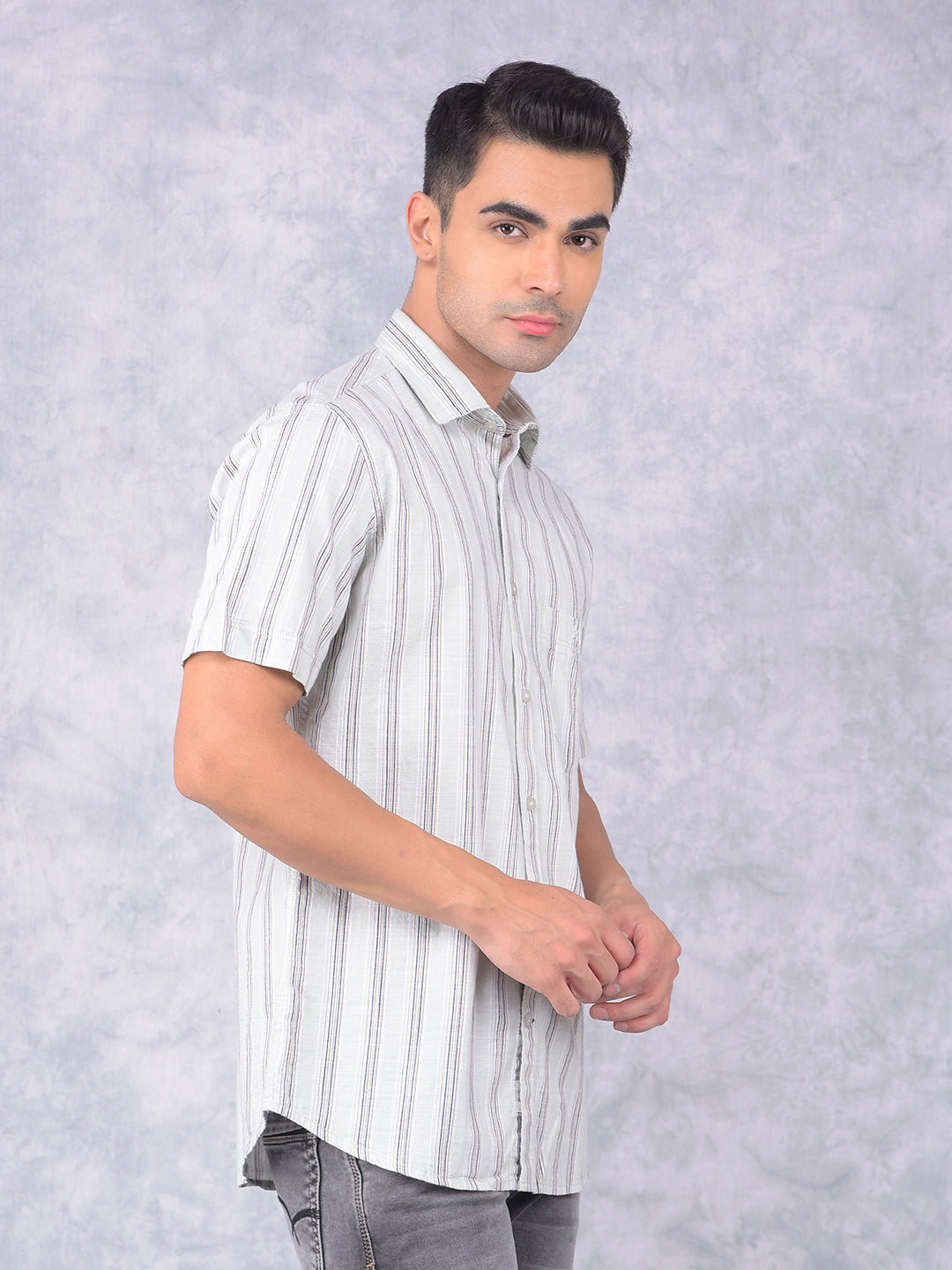 Green Vertical Stripes 100% Cotton Shirt-Men Shirts-Crimsoune Club