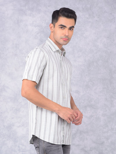 Green Vertical Stripes 100% Cotton Shirt-Men Shirts-Crimsoune Club