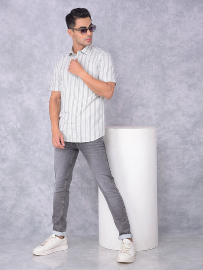 Green Vertical Stripes 100% Cotton Shirt-Men Shirts-Crimsoune Club