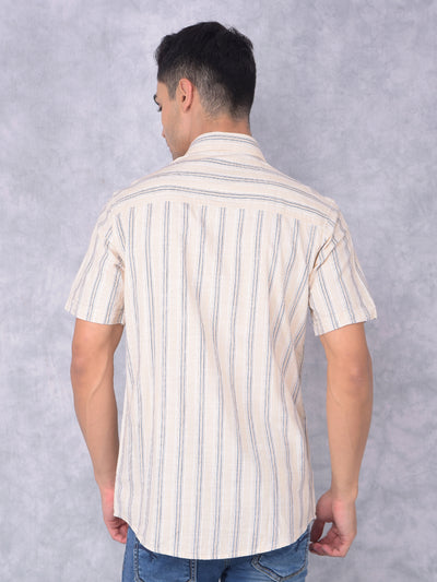 Beige Vertical Stripes 100% Cotton Shirt-Men Shirts-Crimsoune Club