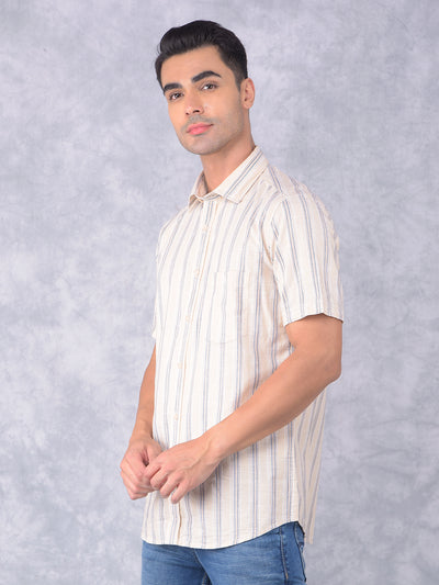 Beige Vertical Stripes 100% Cotton Shirt-Men Shirts-Crimsoune Club