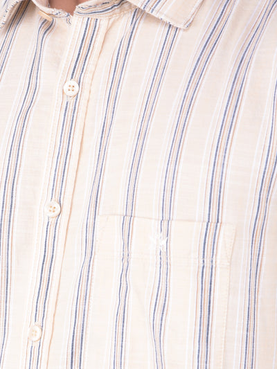 Beige Vertical Stripes 100% Cotton Shirt-Men Shirts-Crimsoune Club