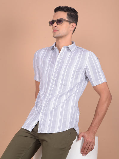 Grey Vertical Stripes 100% Cotton Shirt-Men Shirts-Crimsoune Club