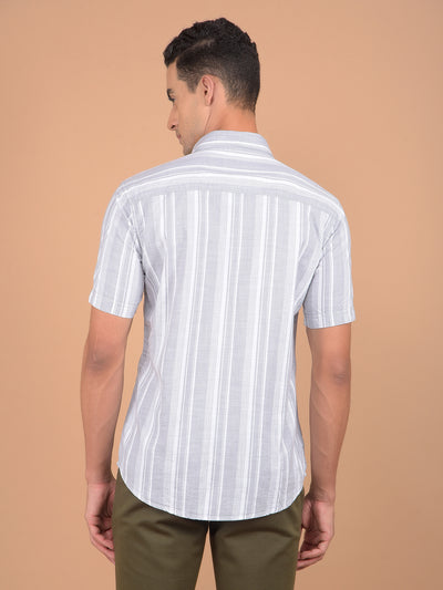 Grey Vertical Stripes 100% Cotton Shirt-Men Shirts-Crimsoune Club