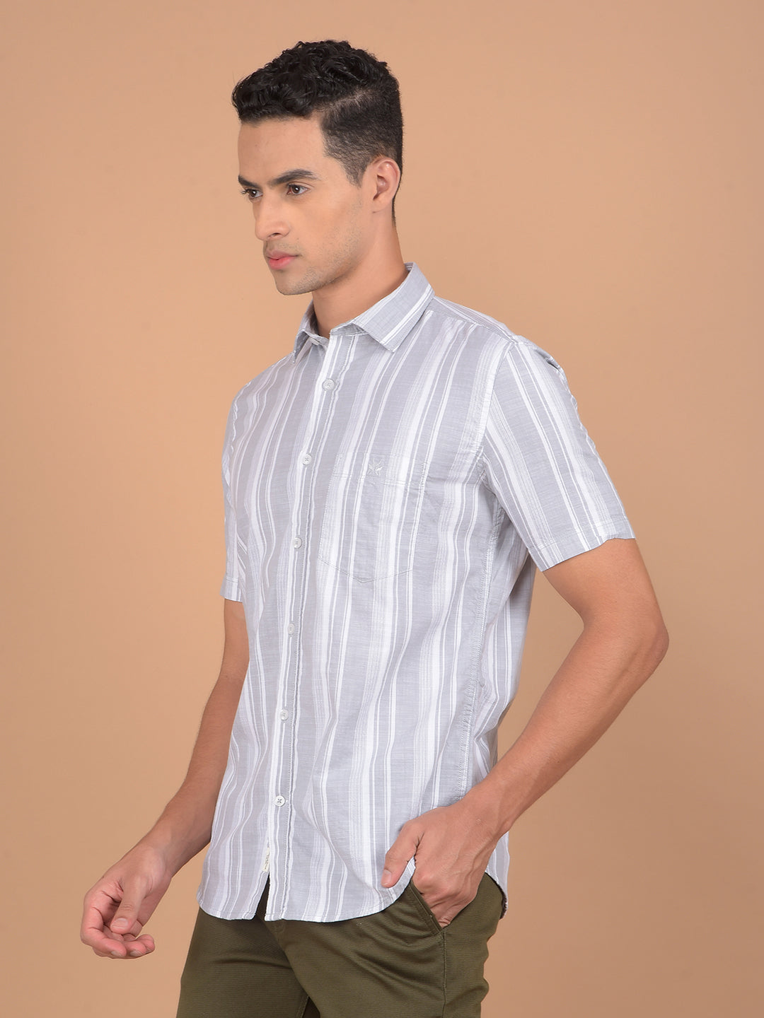 Grey Vertical Stripes 100% Cotton Shirt-Men Shirts-Crimsoune Club