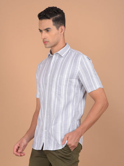 Grey Vertical Stripes 100% Cotton Shirt-Men Shirts-Crimsoune Club
