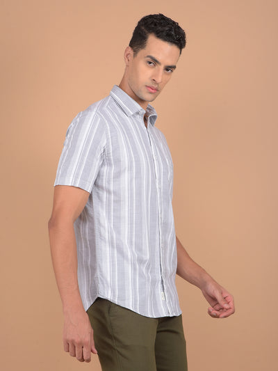 Grey Vertical Stripes 100% Cotton Shirt-Men Shirts-Crimsoune Club