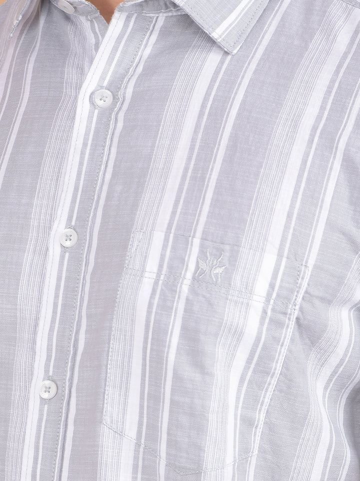 Grey Vertical Stripes 100% Cotton Shirt-Men Shirts-Crimsoune Club