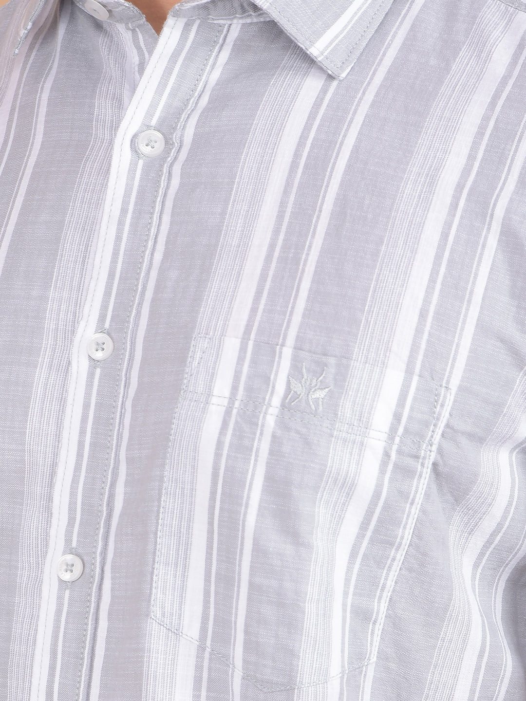Grey Vertical Stripes 100% Cotton Shirt-Men Shirts-Crimsoune Club