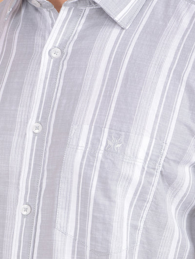 Grey Vertical Stripes 100% Cotton Shirt-Men Shirts-Crimsoune Club
